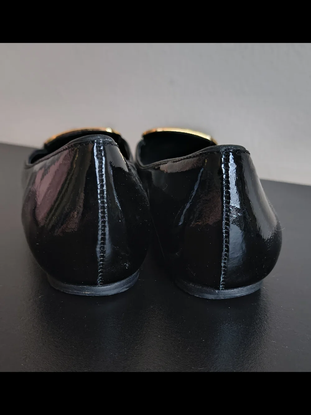 Tory Burch Women’s Black Patent Leather Loafers with Gold Accent